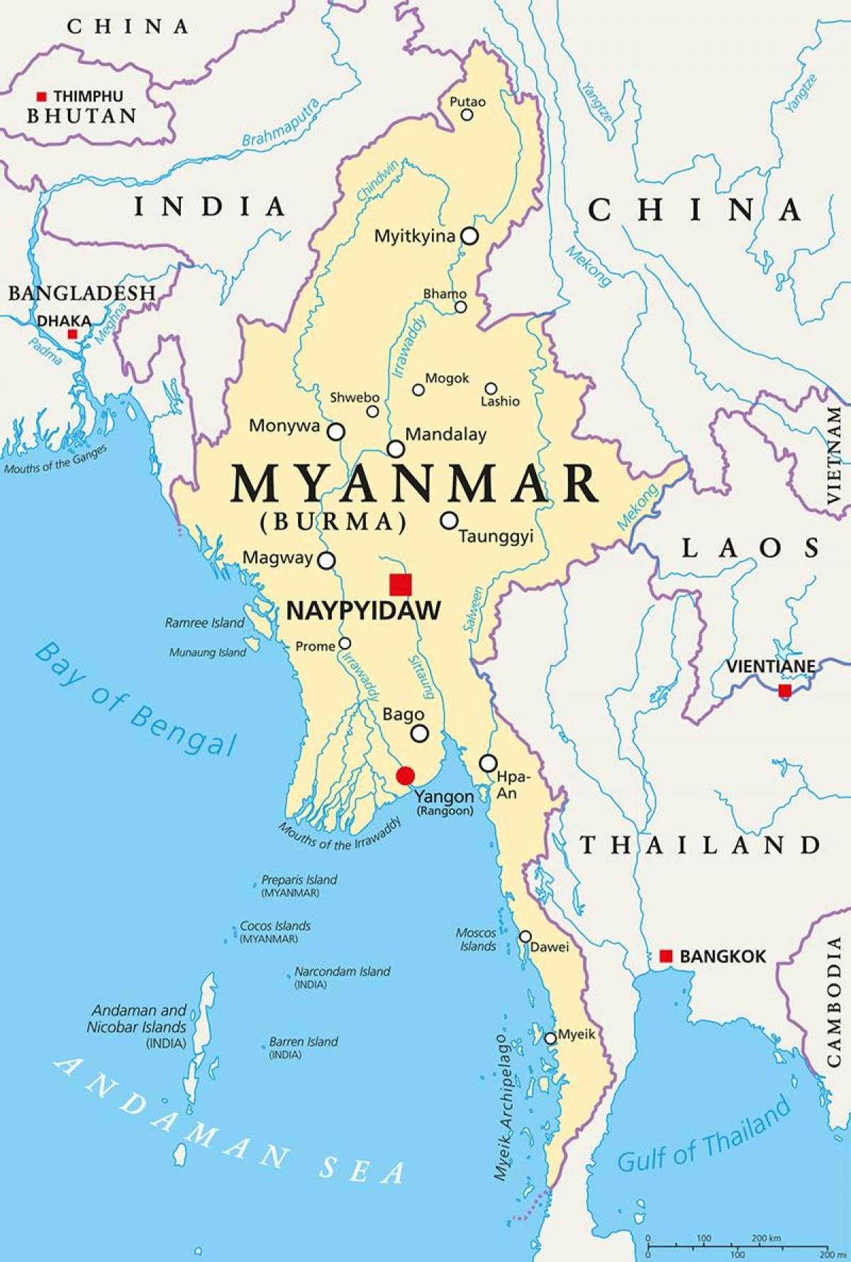 Myanmar, země, mapa