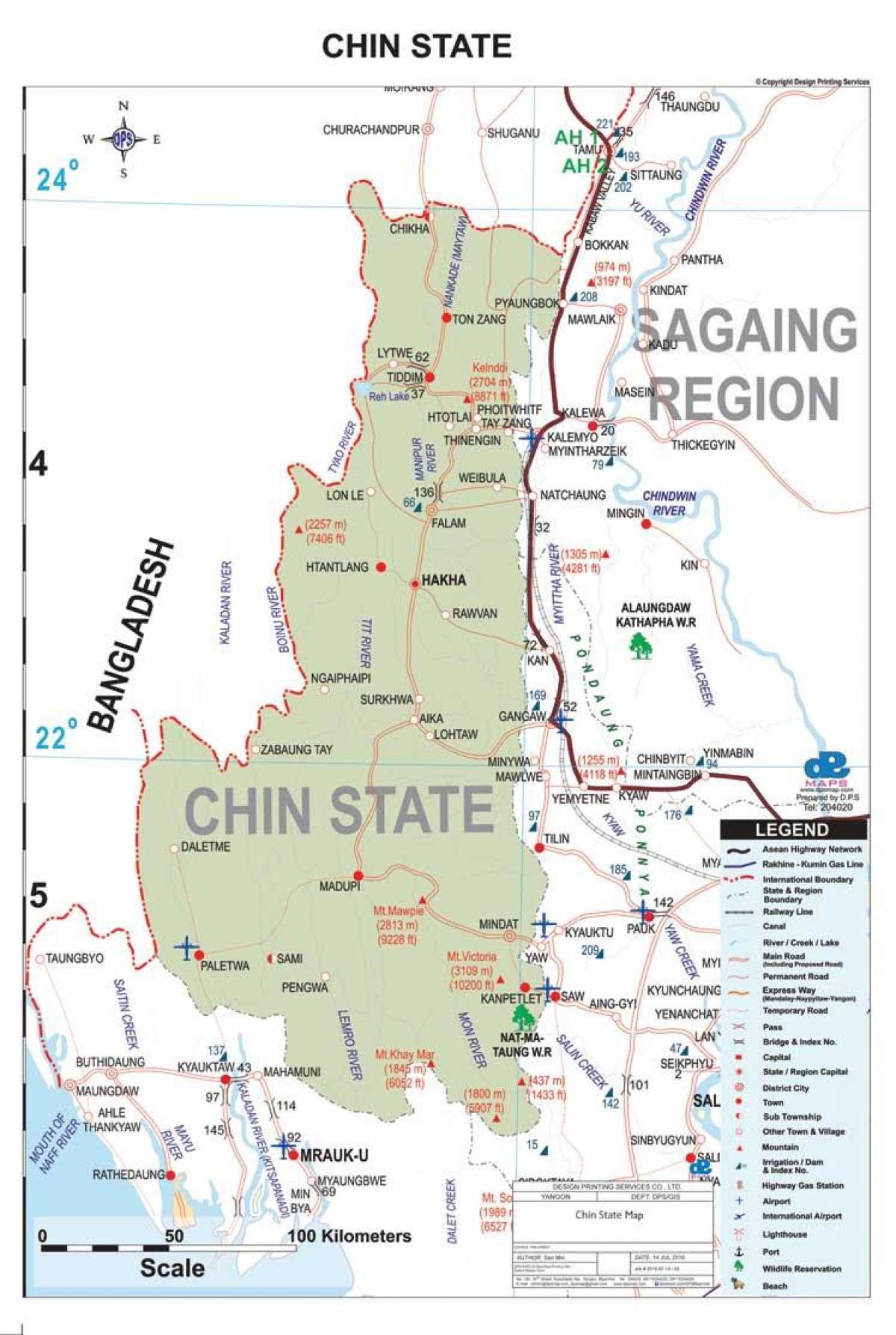 Mapa chin státu Myanmar