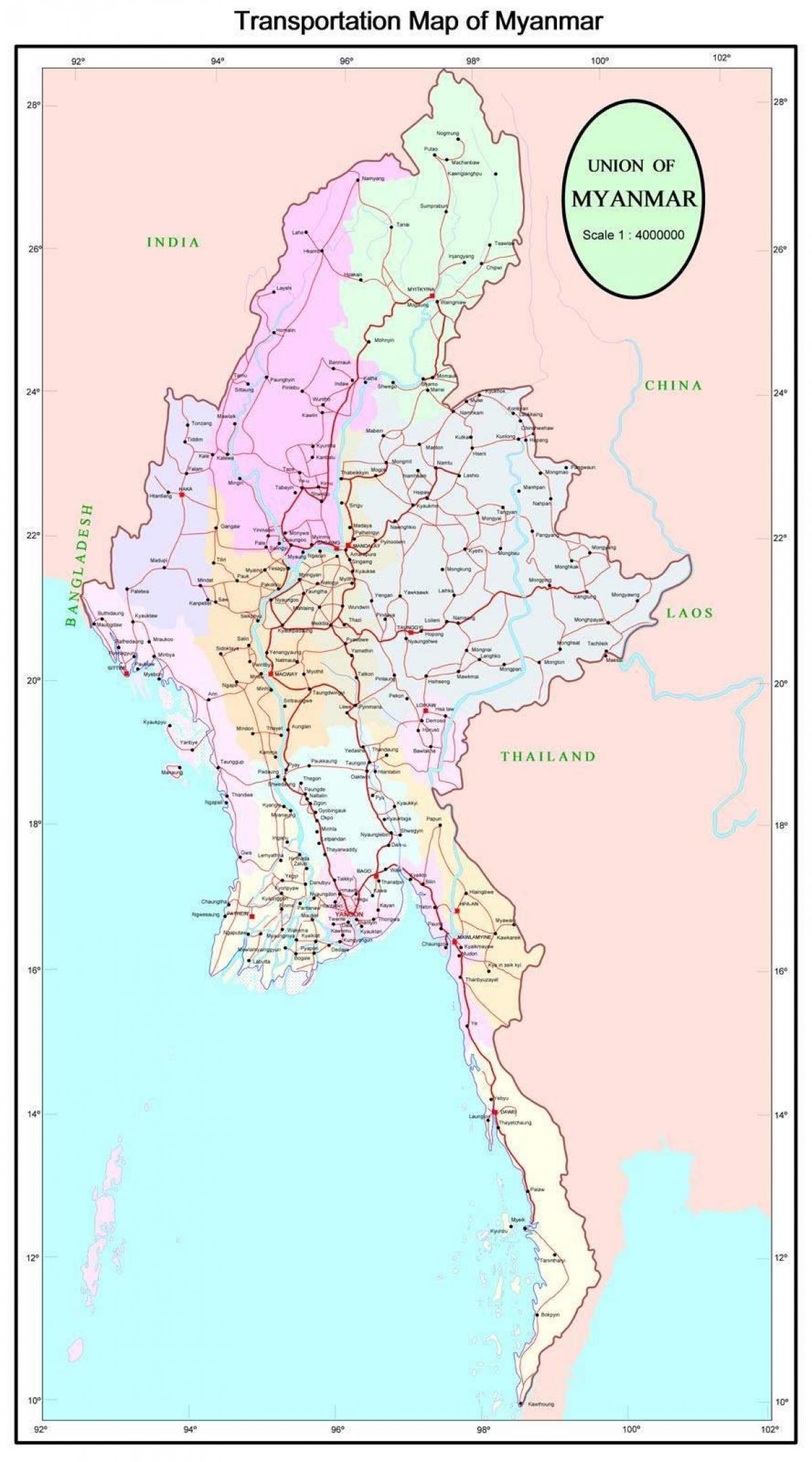 Myanmar dálnice silnice mapa
