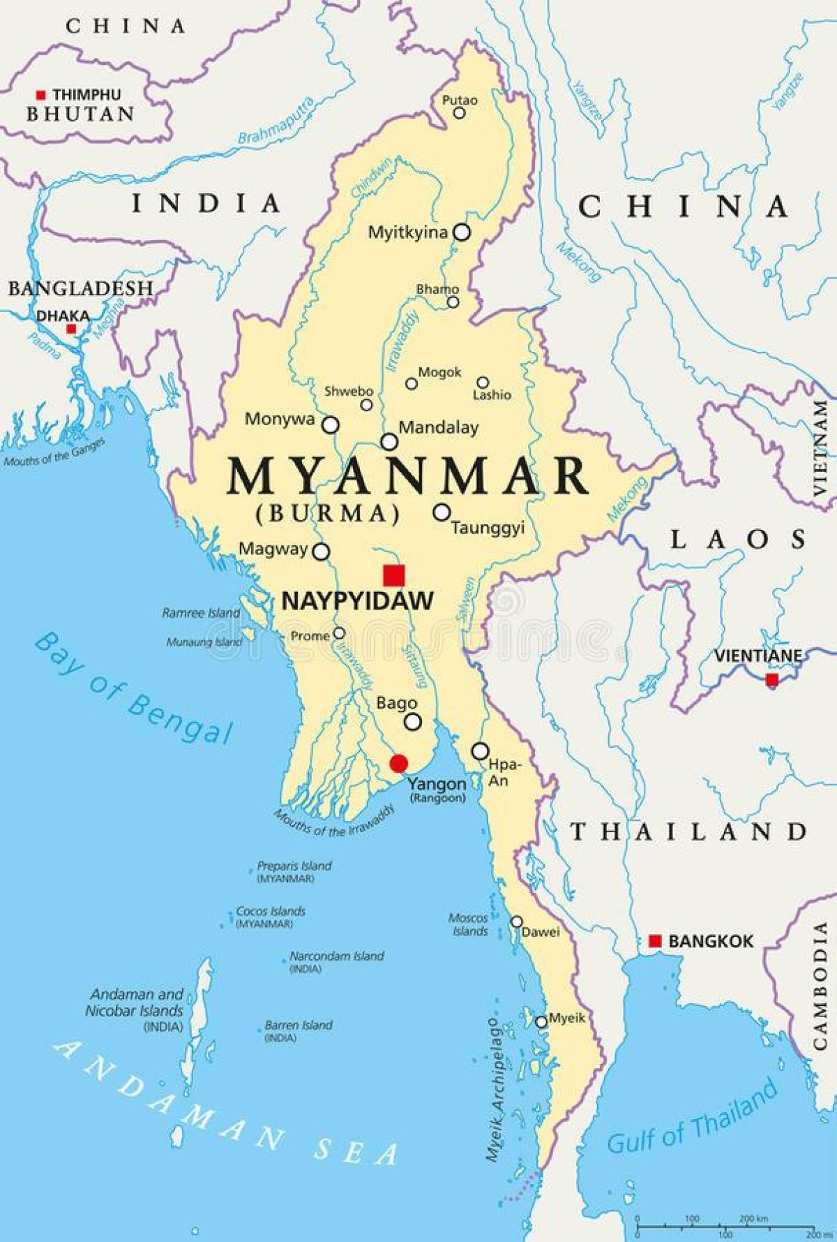 Myanmaru naypyidaw mapě
