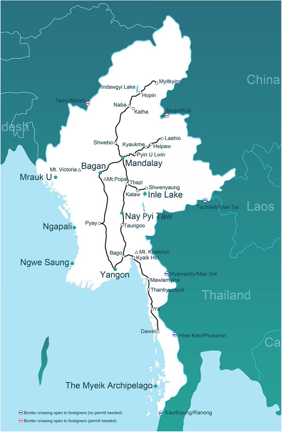 Myanmar vlak mapě